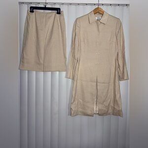 Cream Two-Piece Skirt Set - Classic Shirt Jacket & Skirt